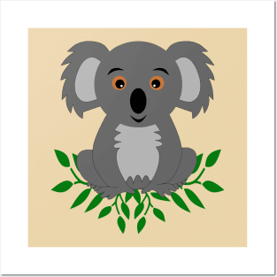 Cute koala bear with eucalyptus Posters and Art